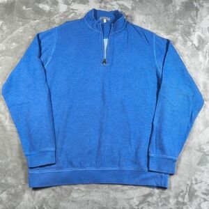 Peter MIllar Sweater Mens XL Blue Striped Drirelease Natural Touch Quarter Zip
